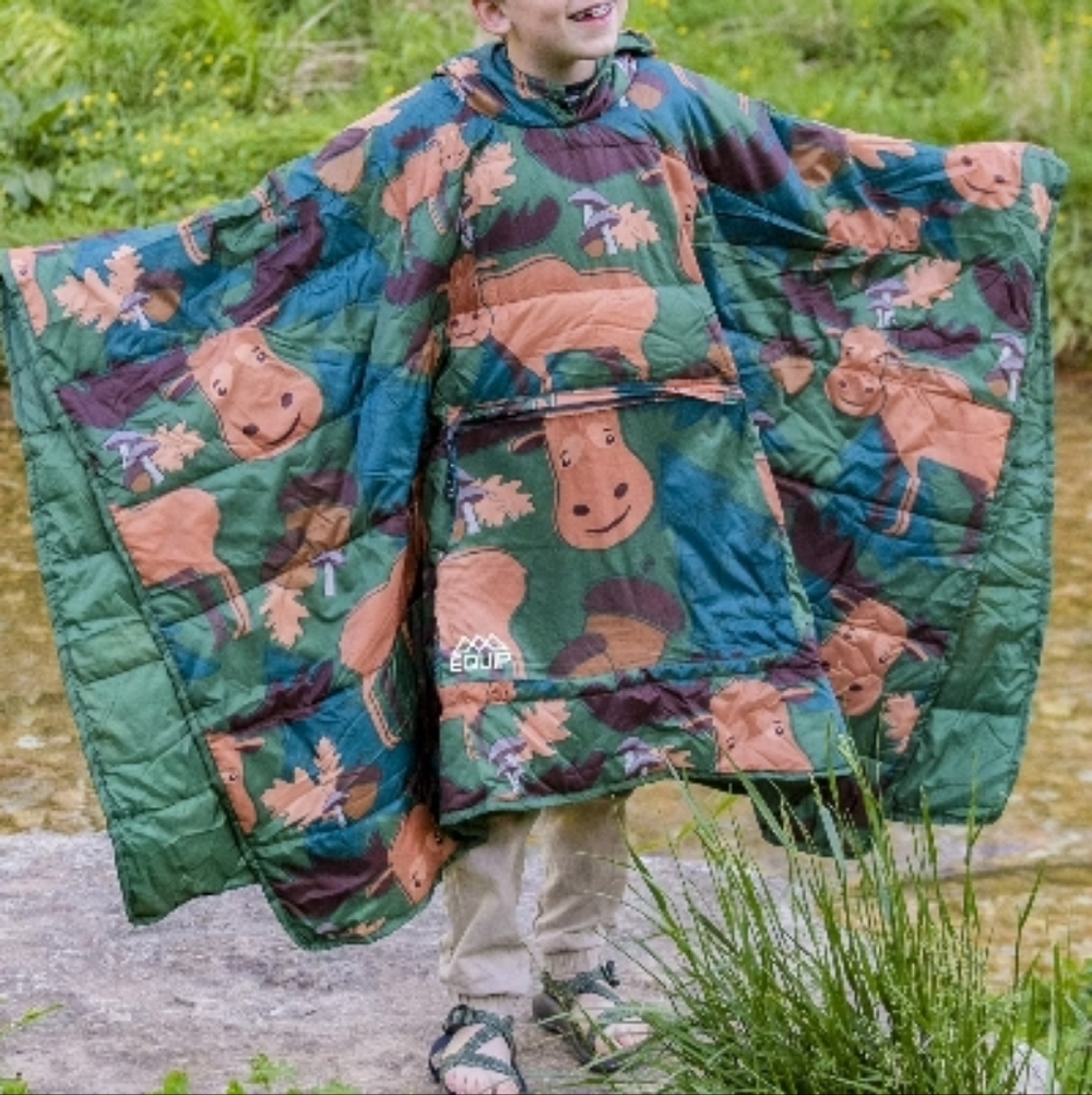 Equip Junior Poncho with Forest Animal Print, Kids Camping Gear, Hooded Blanket